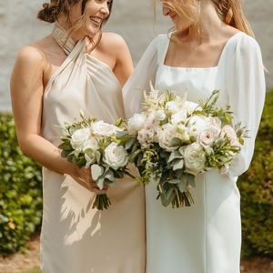 show me your mumu bridesmaid dress - Jasmine Halter Maxi - Champagne Luxe Satin